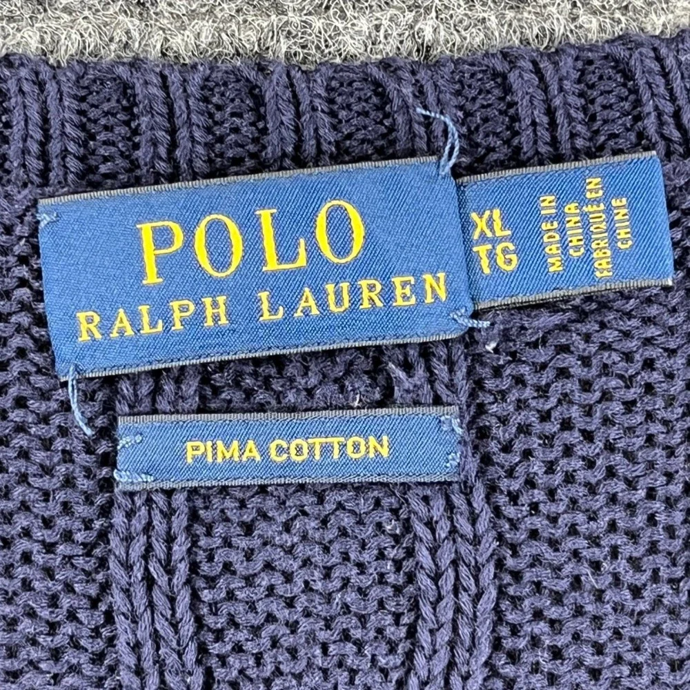 Polo Ralph Lauren Cable Knit Pima Cotton V-Neck Sweater Men XL Casual Office
